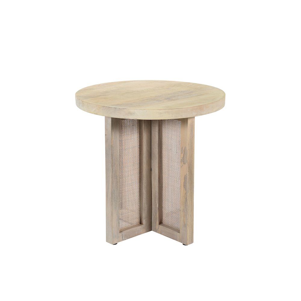 Wyeth Whitewashed Wood/Cane Round Side Table. Picture 3