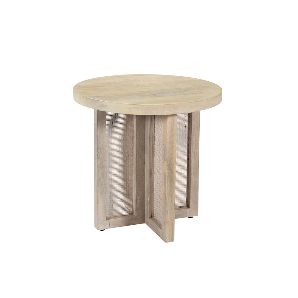 Wyeth Whitewashed Wood/Cane Round Side Table. Picture 4