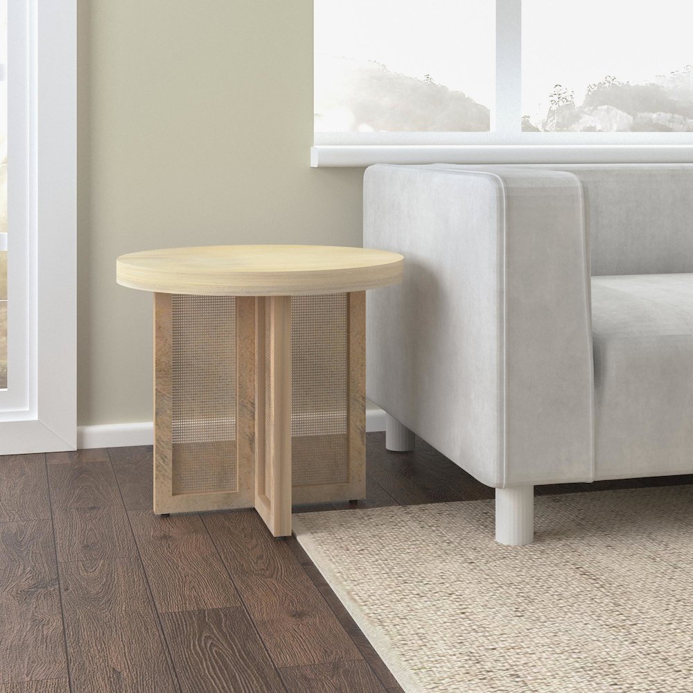 Wyeth Whitewashed Wood/Cane Round Side Table. Picture 2
