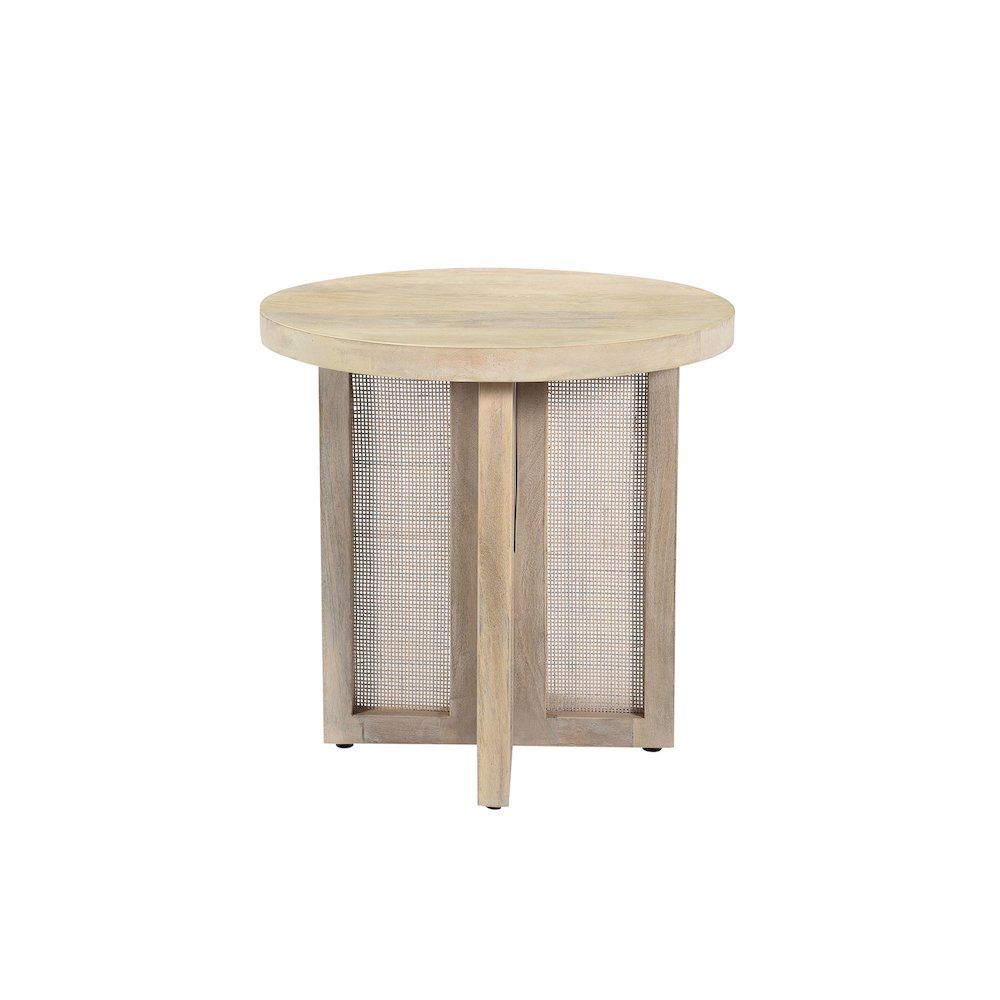 Wyeth Whitewashed Wood/Cane Round Side Table. Picture 1
