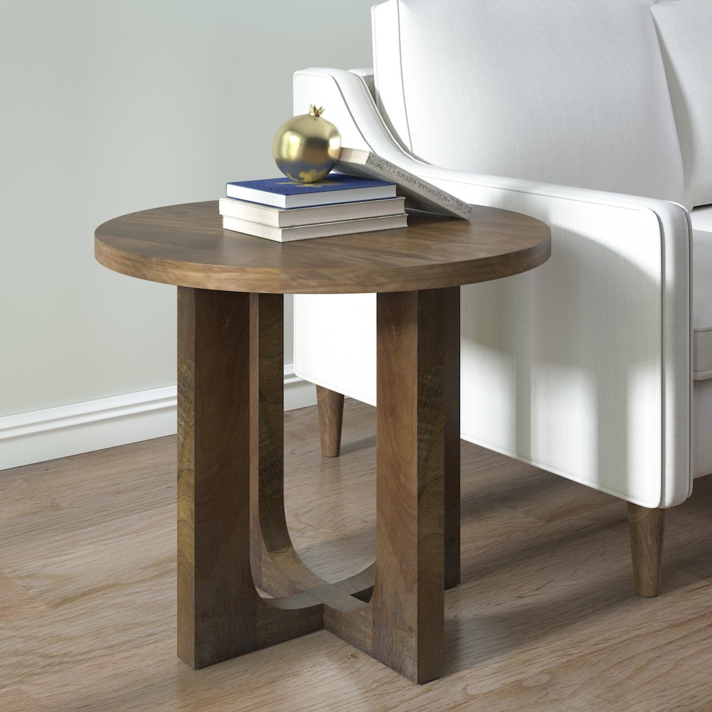 Brown Modern Contemporary Mango Wood Indoor Round Side Table. Picture 2