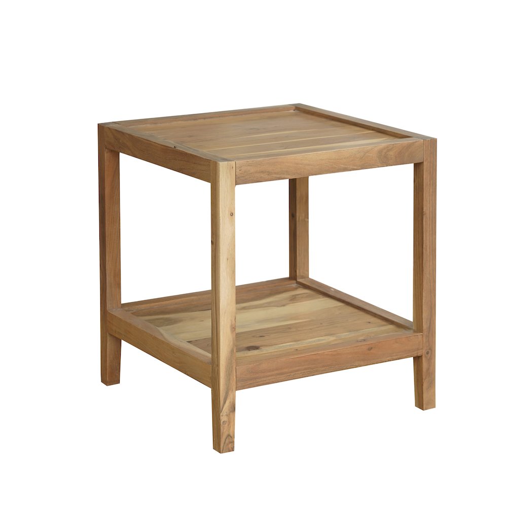 Contemporary Solid Hand-Made Wood Square Raised Lip Edge and Storage Side Table. Picture 1