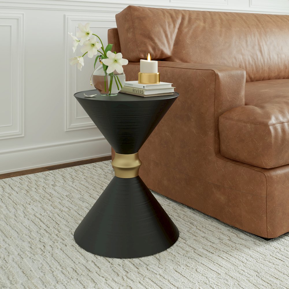 Black Modern Industrial Handmade Iron Metal Drum Side End Table. Picture 2