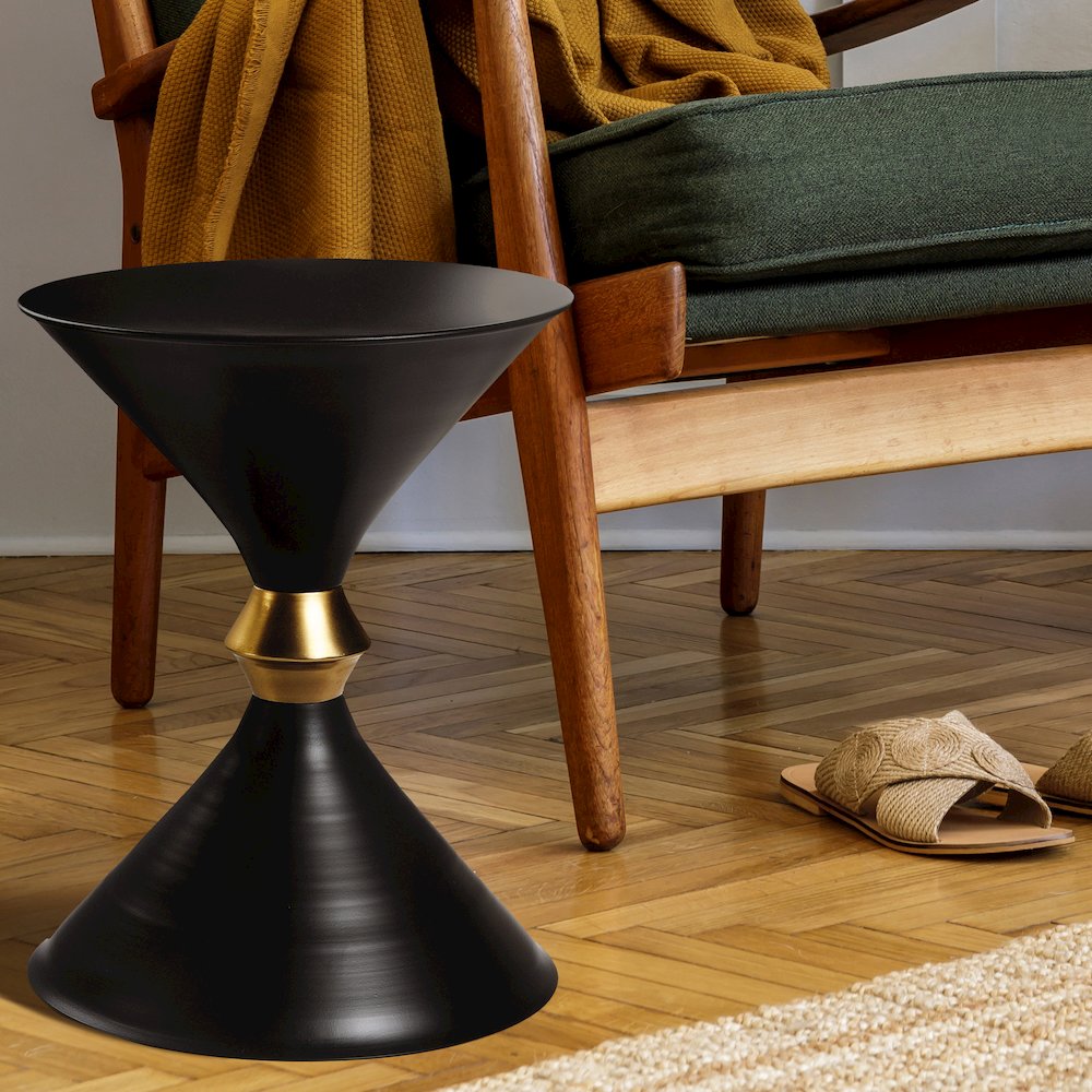 Black Modern Industrial Handmade Iron Metal Drum Side End Table. Picture 6