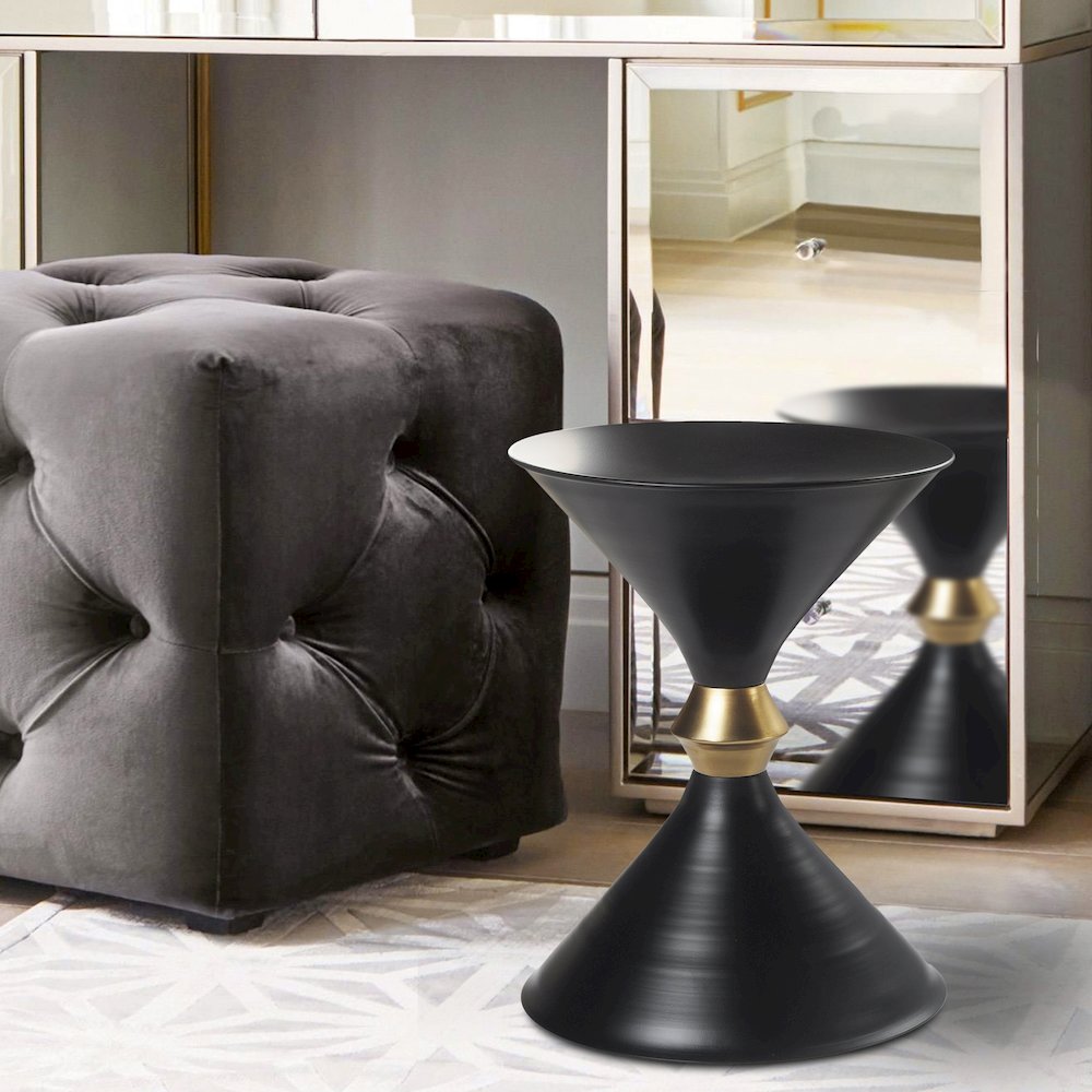Black Modern Industrial Handmade Iron Metal Drum Side End Table. Picture 7