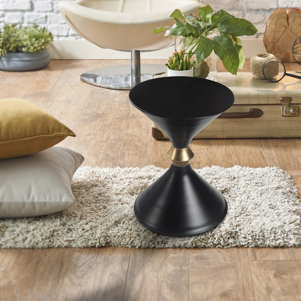 Black Modern Industrial Handmade Iron Metal Drum Side End Table. Picture 8