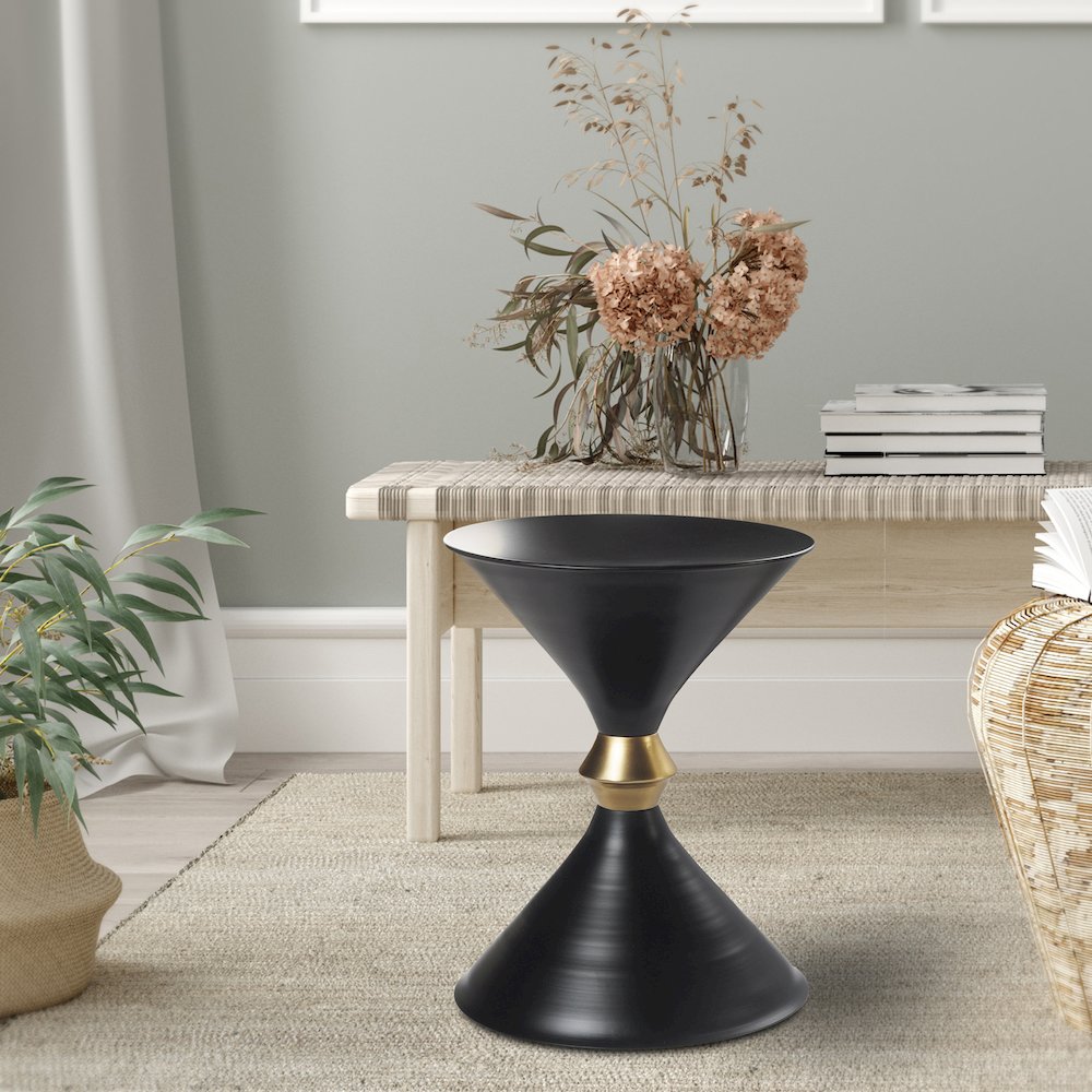 Black Modern Industrial Handmade Iron Metal Drum Side End Table. Picture 9