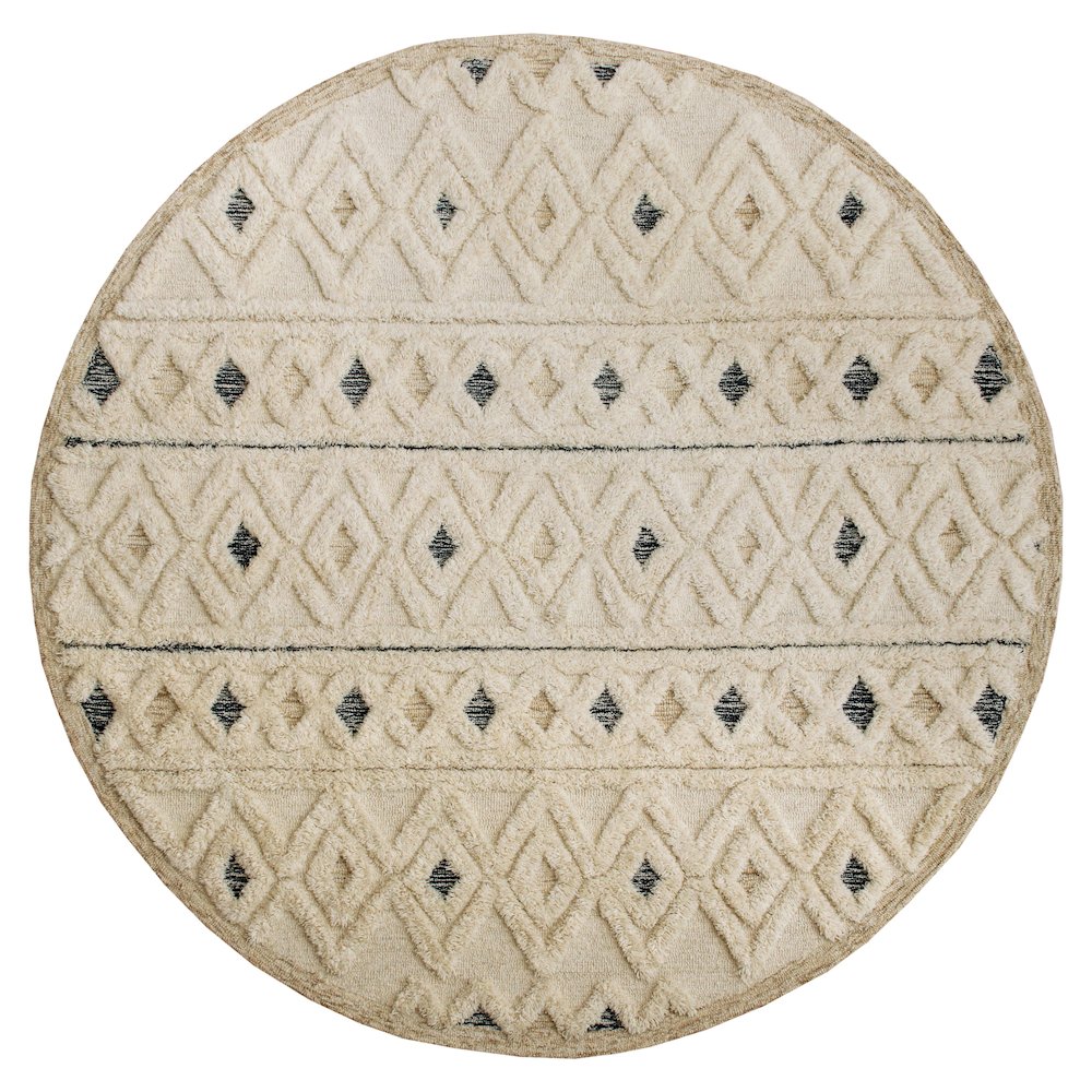 Tufted Geometric Diamonds and Stripes Round Rug. Picture 1