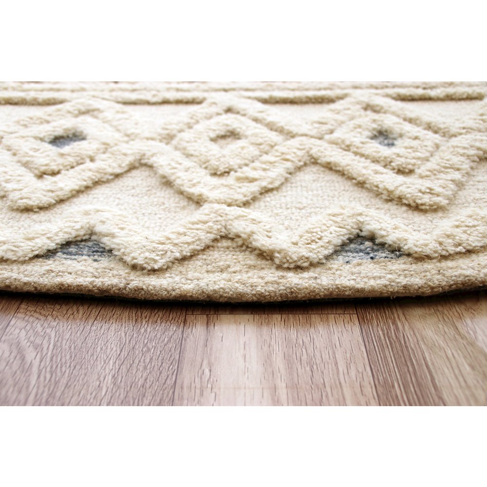 Tufted Geometric Diamonds and Stripes Round Rug. Picture 4