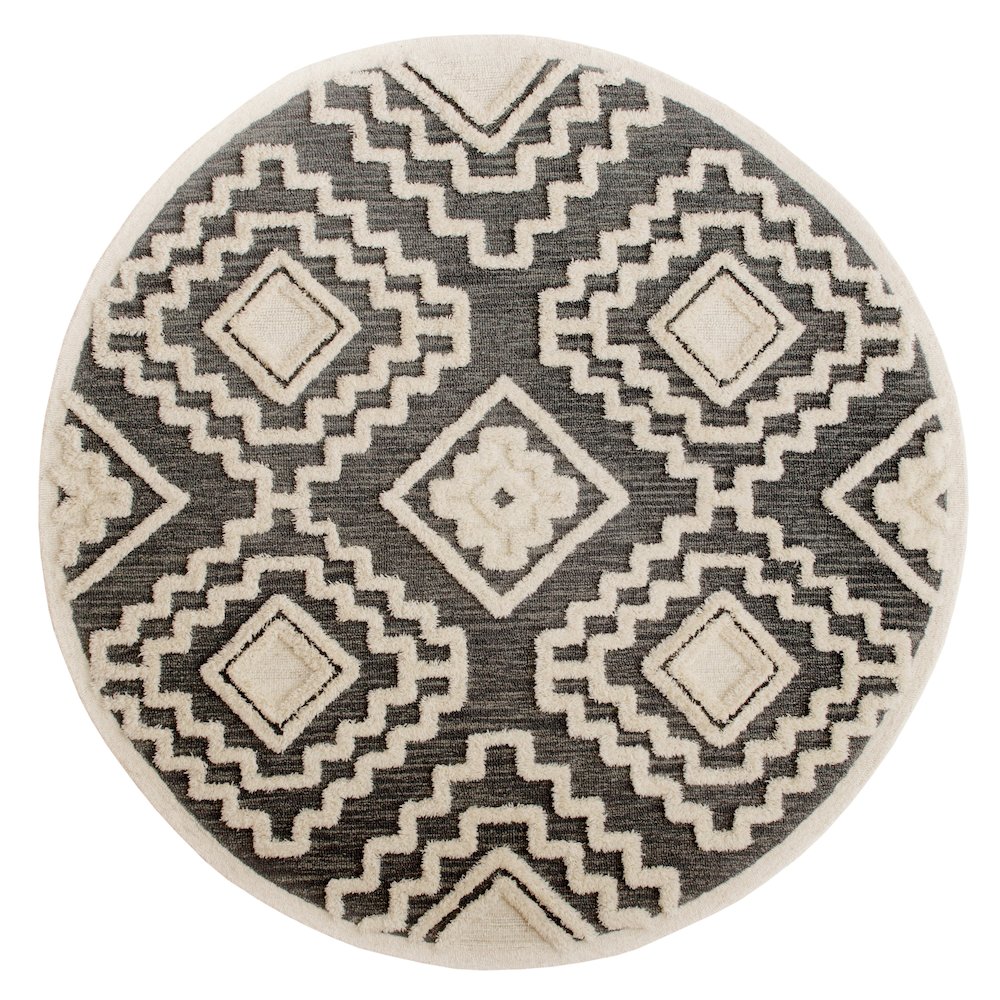 Evette Rios Sinuous Contemporary Tufted Geometric Wool Blend Area Rug, 6' Round. Picture 1