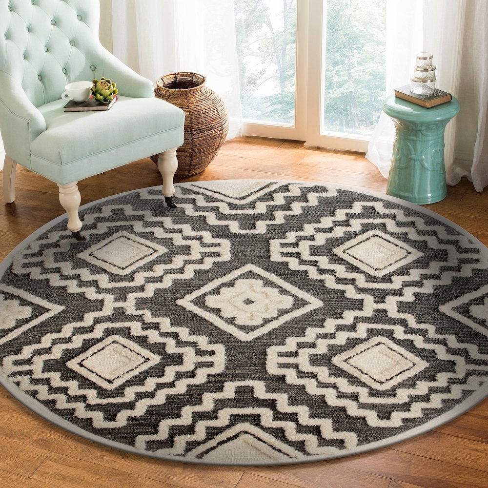 Evette Rios Sinuous Contemporary Tufted Geometric Wool Blend Area Rug, 4' Round. Picture 6