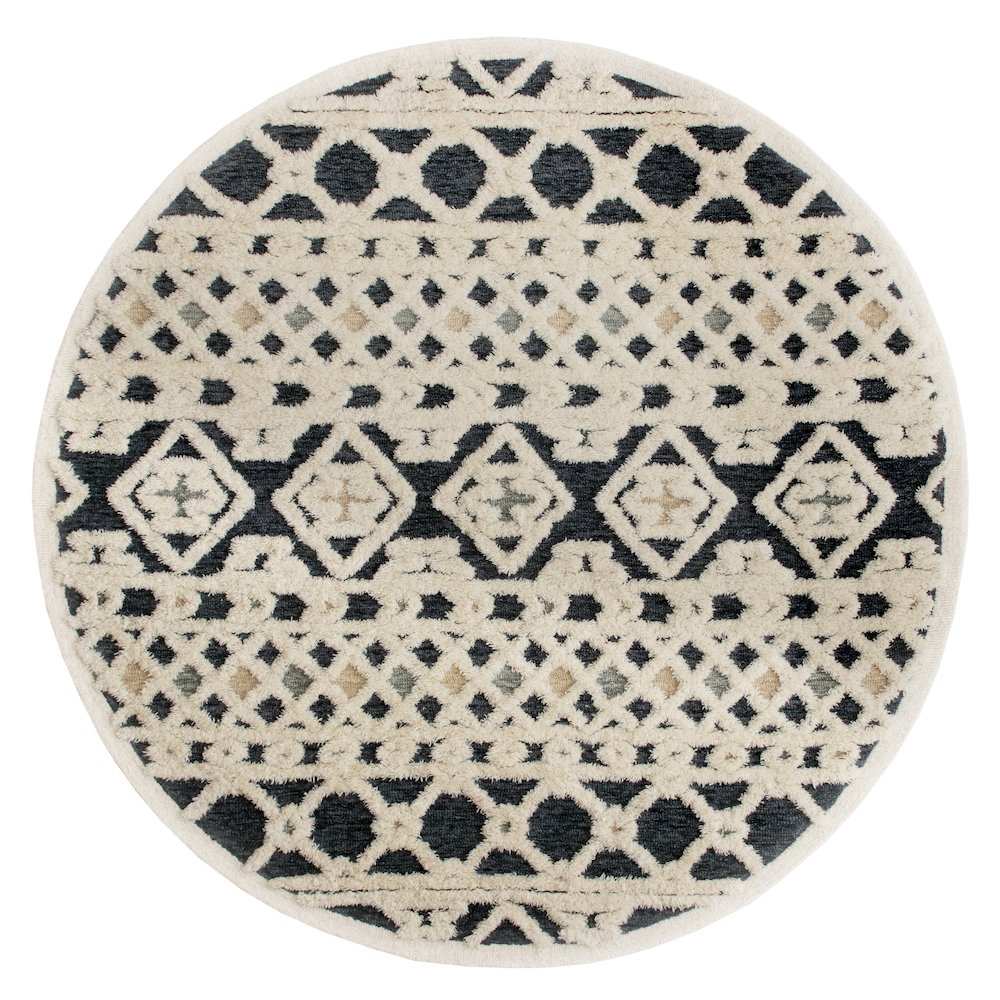 Evette Rios Sinuous Geometric/Striped Hand-Tufted Wool Blend Area Rug, 6' Round. Picture 1
