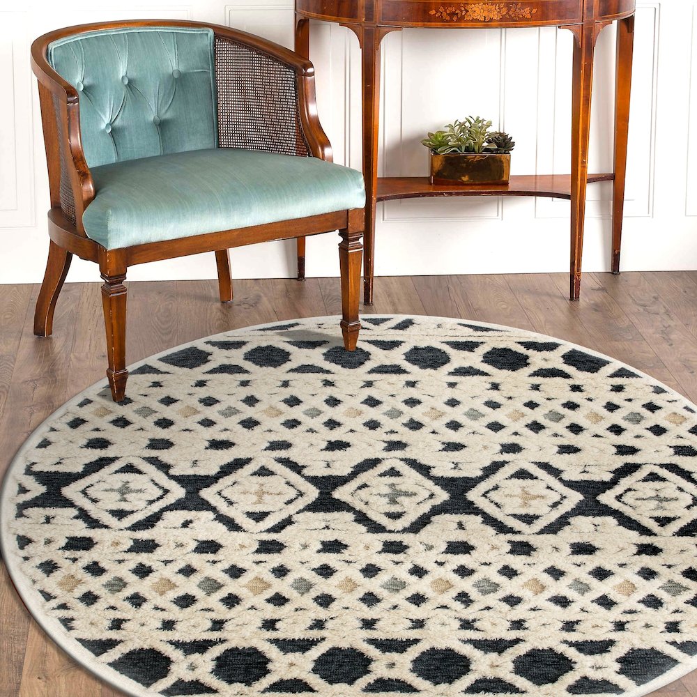 Evette Rios Sinuous Geometric/Striped Hand-Tufted Wool Blend Area Rug, 4' Round. Picture 6