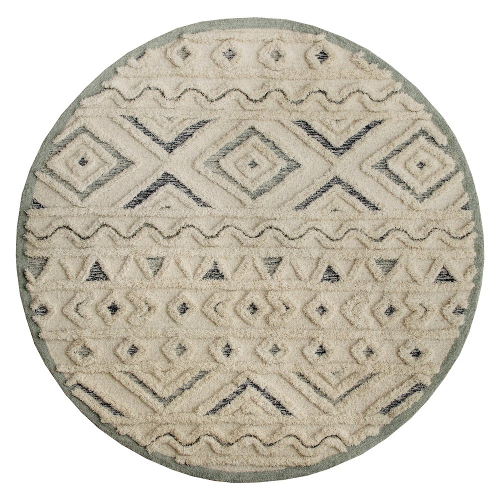 Sinuous Contemporary Tufted Geometric Motif Wool Blend Area Rug, Ivory, 4' Round. Picture 1