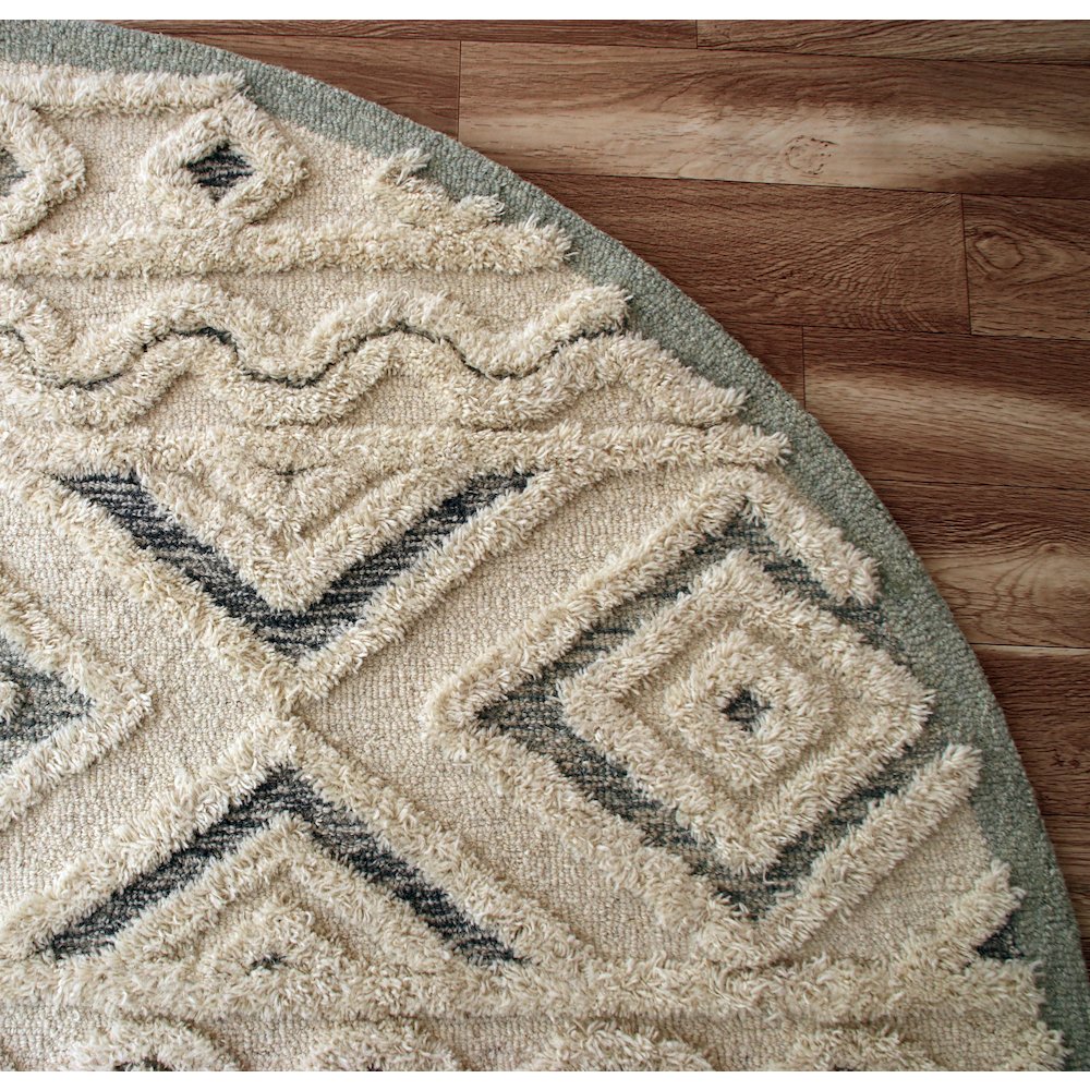 Sinuous Contemporary Tufted Geometric Motif Wool Blend Area Rug, Ivory, 4' Round. Picture 3