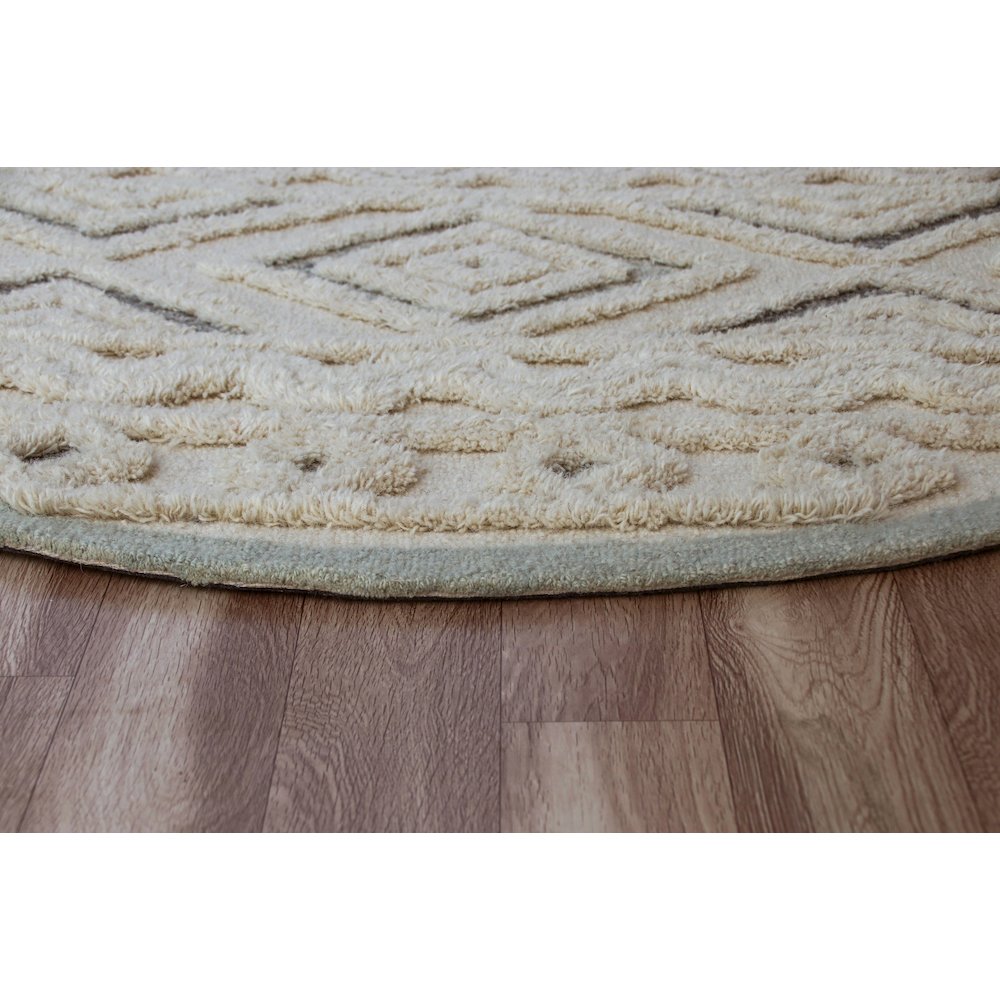 Sinuous Contemporary Tufted Geometric Motif Wool Blend Area Rug, Ivory, 4' Round. Picture 4