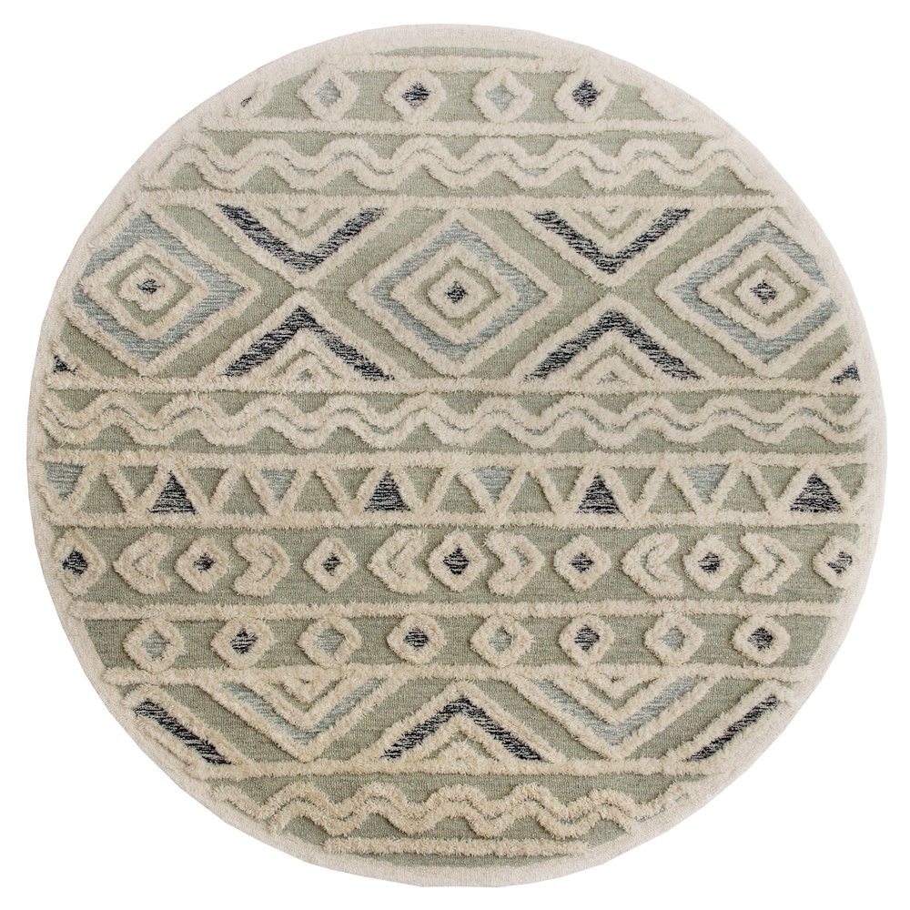 Sinuous Contemporary Tufted Geometric Motif Wool Blend Area Rug, Gray, 6' Round. Picture 1