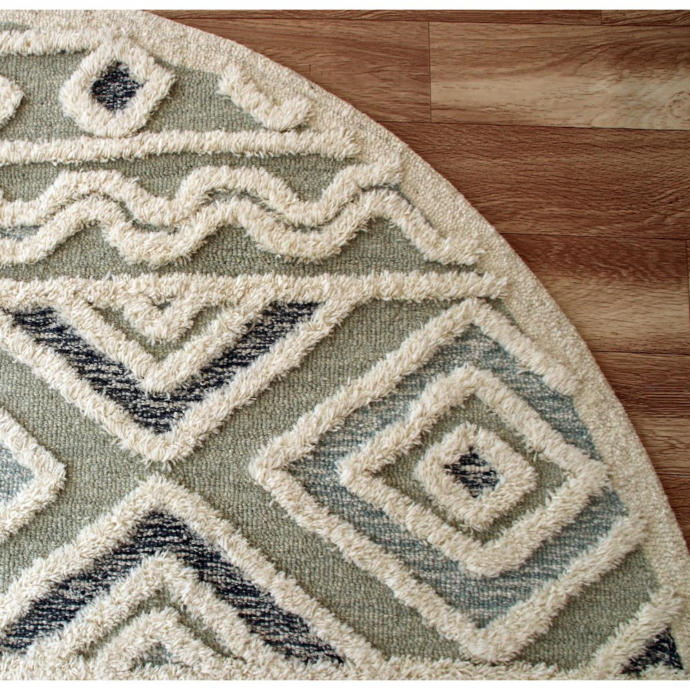 Sinuous Contemporary Tufted Geometric Motif Wool Blend Area Rug, Gray, 4' Round. Picture 3