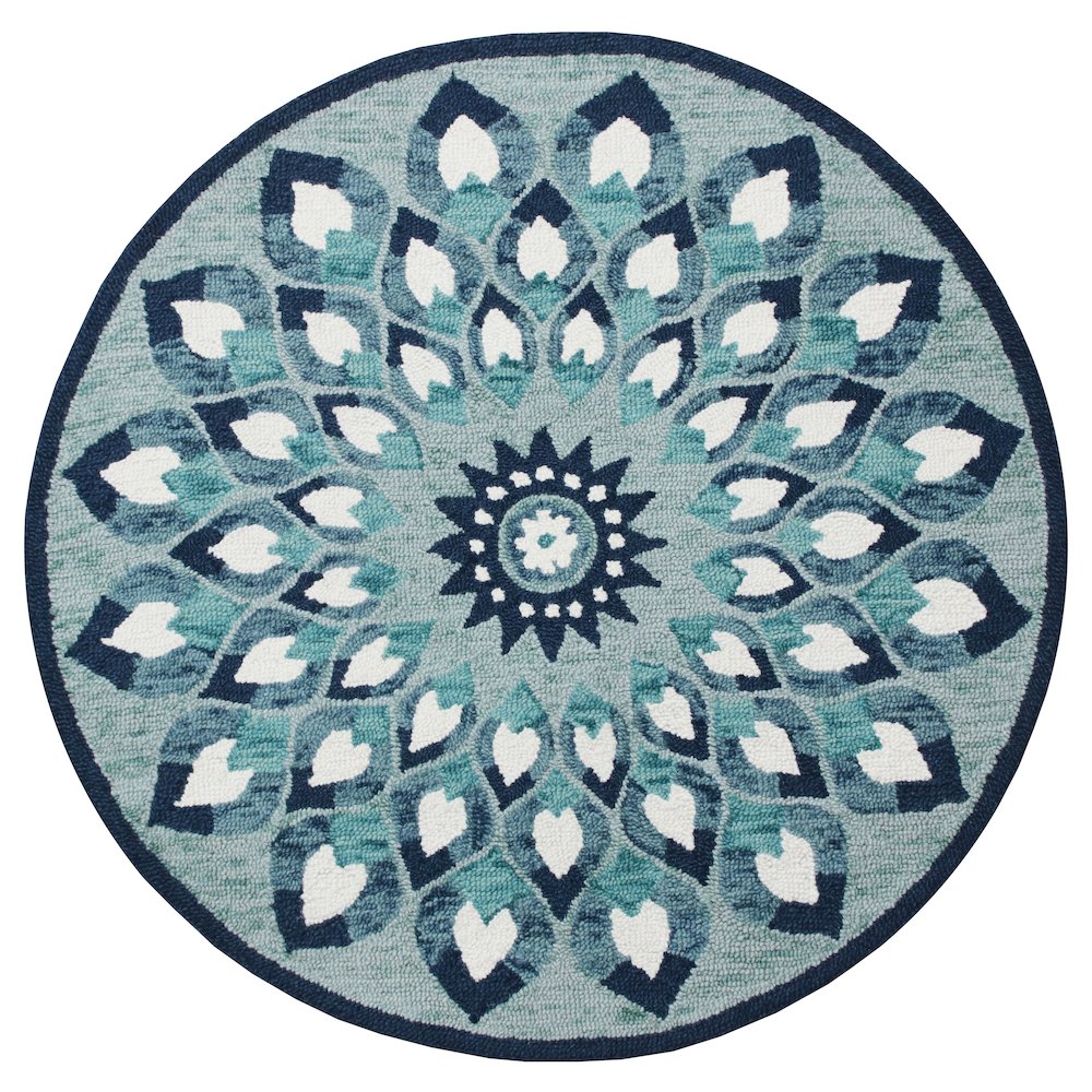 Hand Tufted Feathering Floral Round Rug. Picture 1