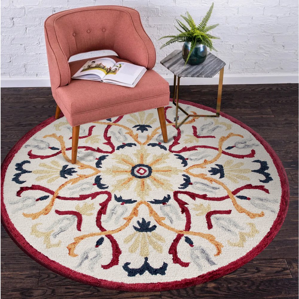 Hand Tufted Electric Floral Medallion Round Rug. Picture 6