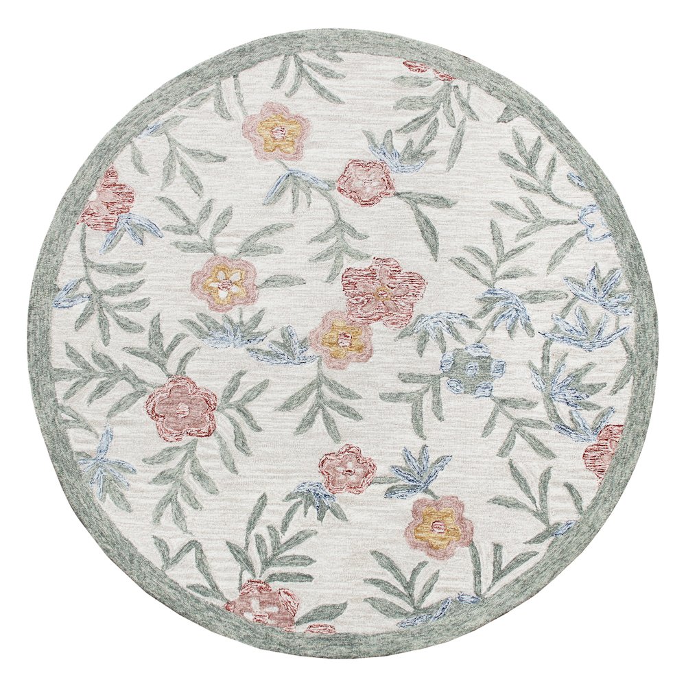Hand Hooked Vintage Floral Garden Round Rug. Picture 1