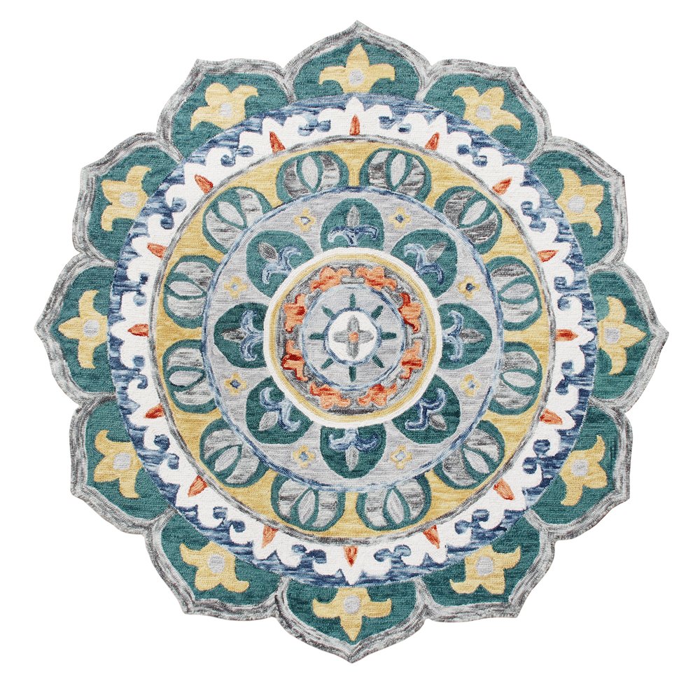 Hand Hooked Radiant Mandala Medallion Round Rug. Picture 1