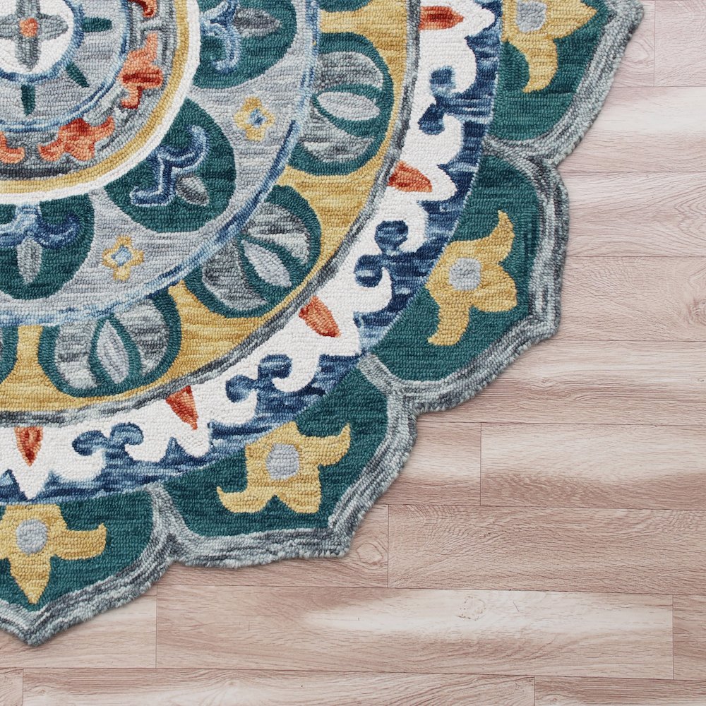 Hand Hooked Radiant Mandala Medallion Round Rug. Picture 2