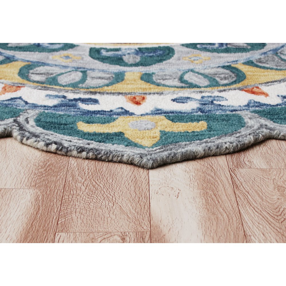 Hand Hooked Radiant Mandala Medallion Round Rug. Picture 4