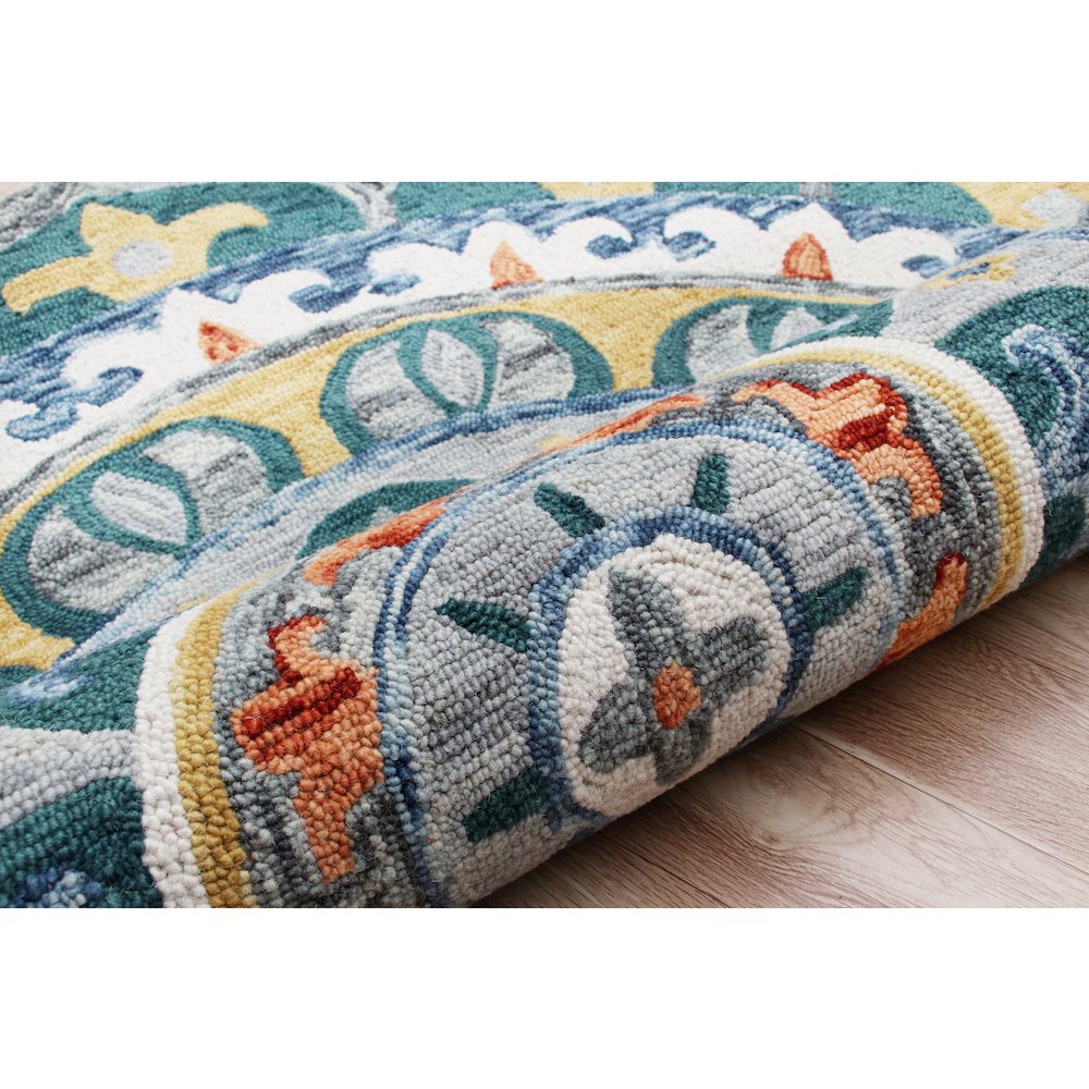 Hand Hooked Radiant Mandala Medallion Round Rug. Picture 5