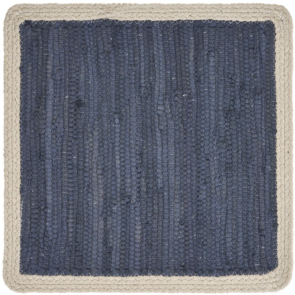 Vitality Indigo Bordered Hand-Loomed Square Placemat, Set of 4. Picture 3