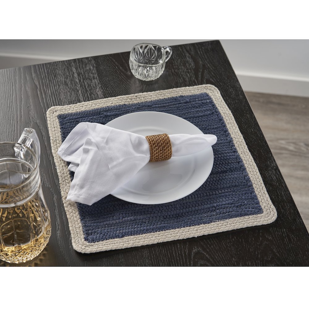 Vitality Indigo Bordered Hand-Loomed Square Placemat, Set of 4. Picture 2