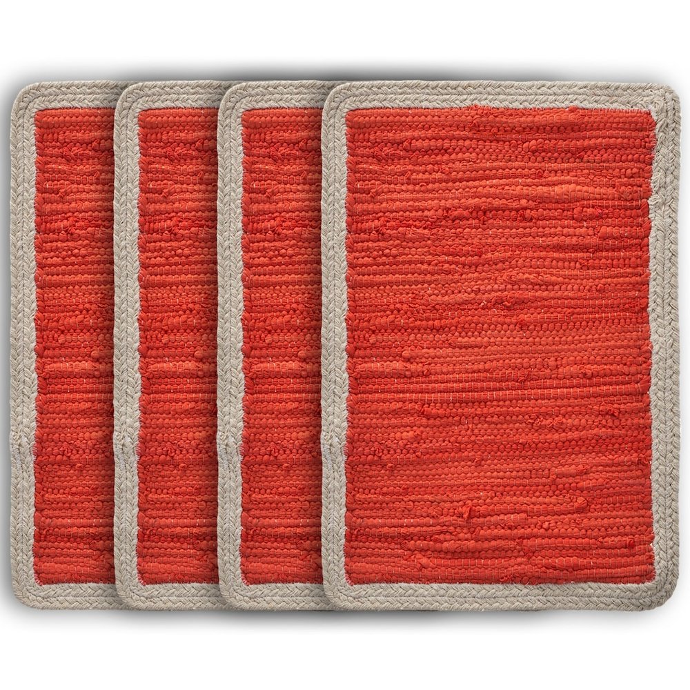 Vitality Orange Bordered Hand-Loomed Rectangular Placemat, Set of 4. Picture 1