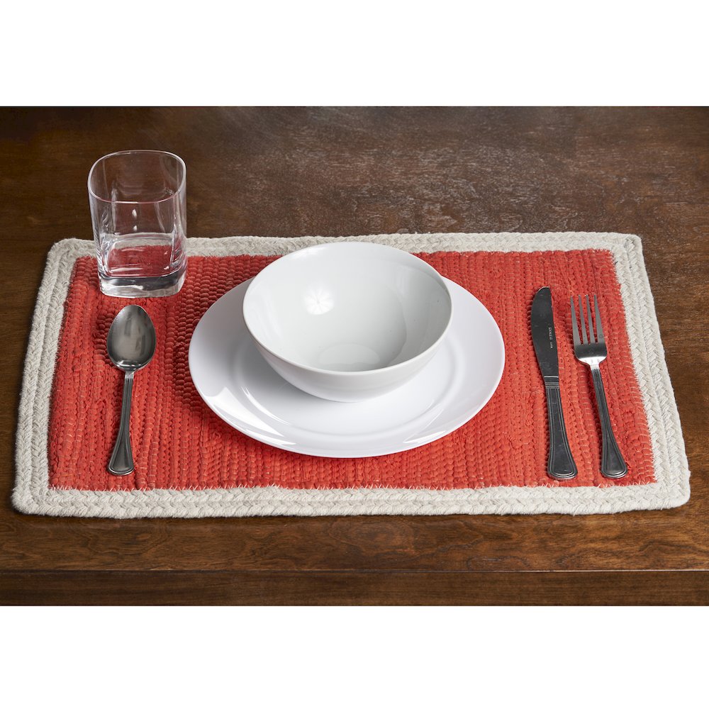Vitality Orange Bordered Hand-Loomed Rectangular Placemat, Set of 4. Picture 2