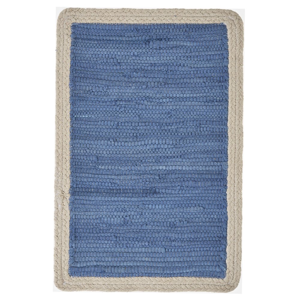 Vitality Blue Bordered Hand-Loomed Rectangular Placemat, Set of 4. Picture 3