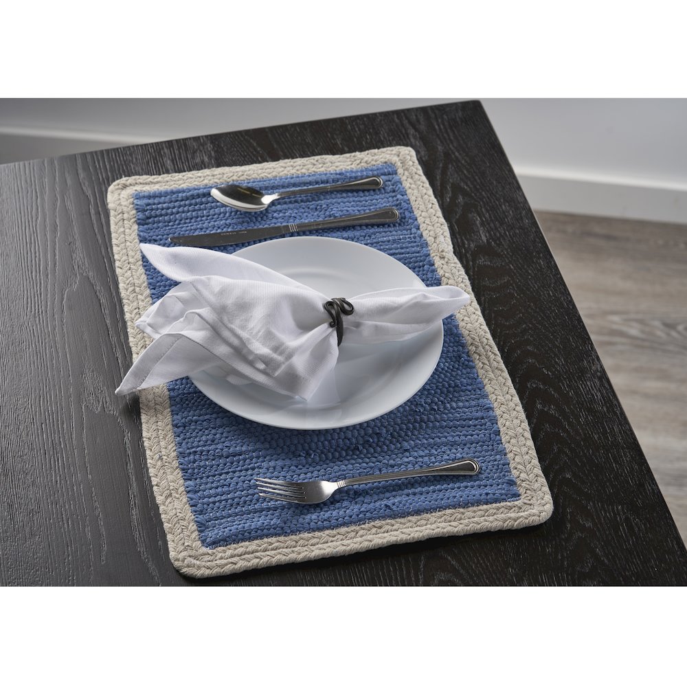 Vitality Blue Bordered Hand-Loomed Rectangular Placemat, Set of 4. Picture 2