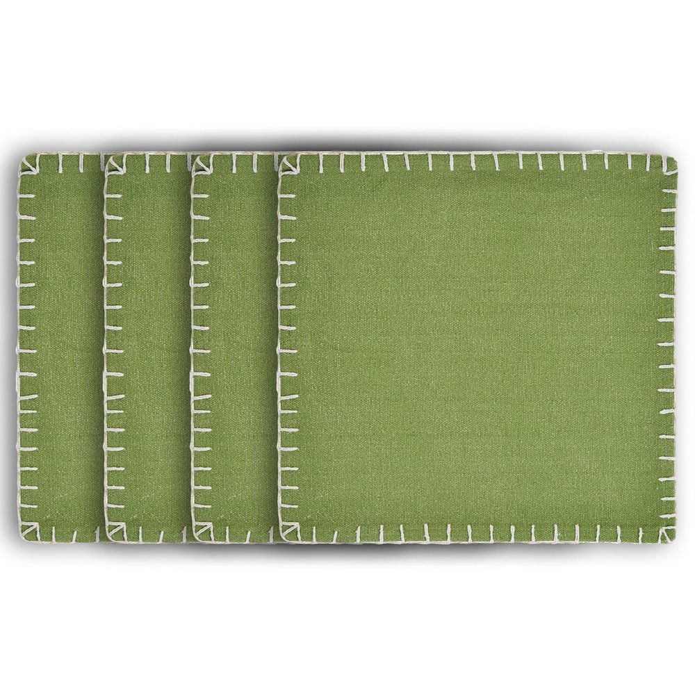 Olive Green Embroidered Edge Place Mat. Picture 1
