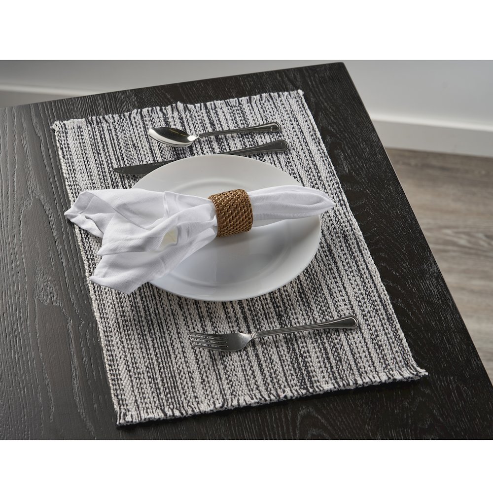 Special Black/White Striped Handwoven Rectangular Placemat, Set of 4. Picture 2