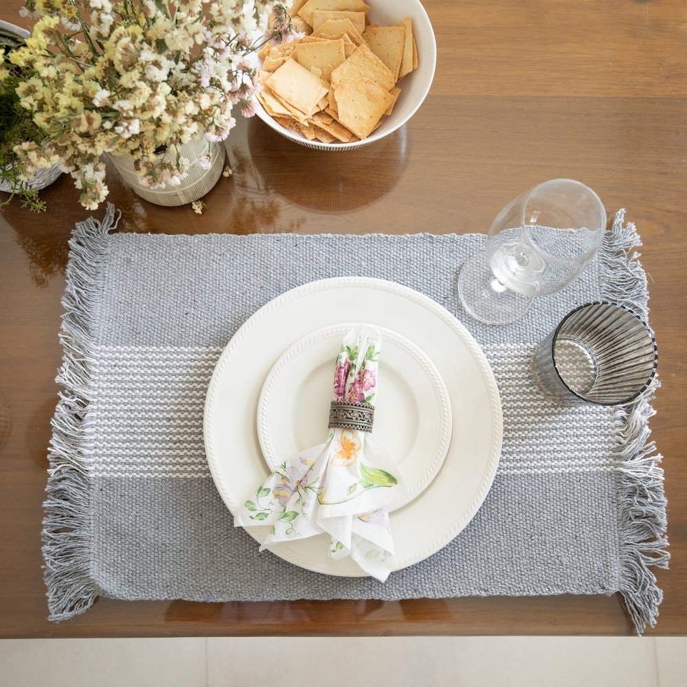 Harbor Gray Striped Handloomed Rectangular Placemat, Set of 4. Picture 2