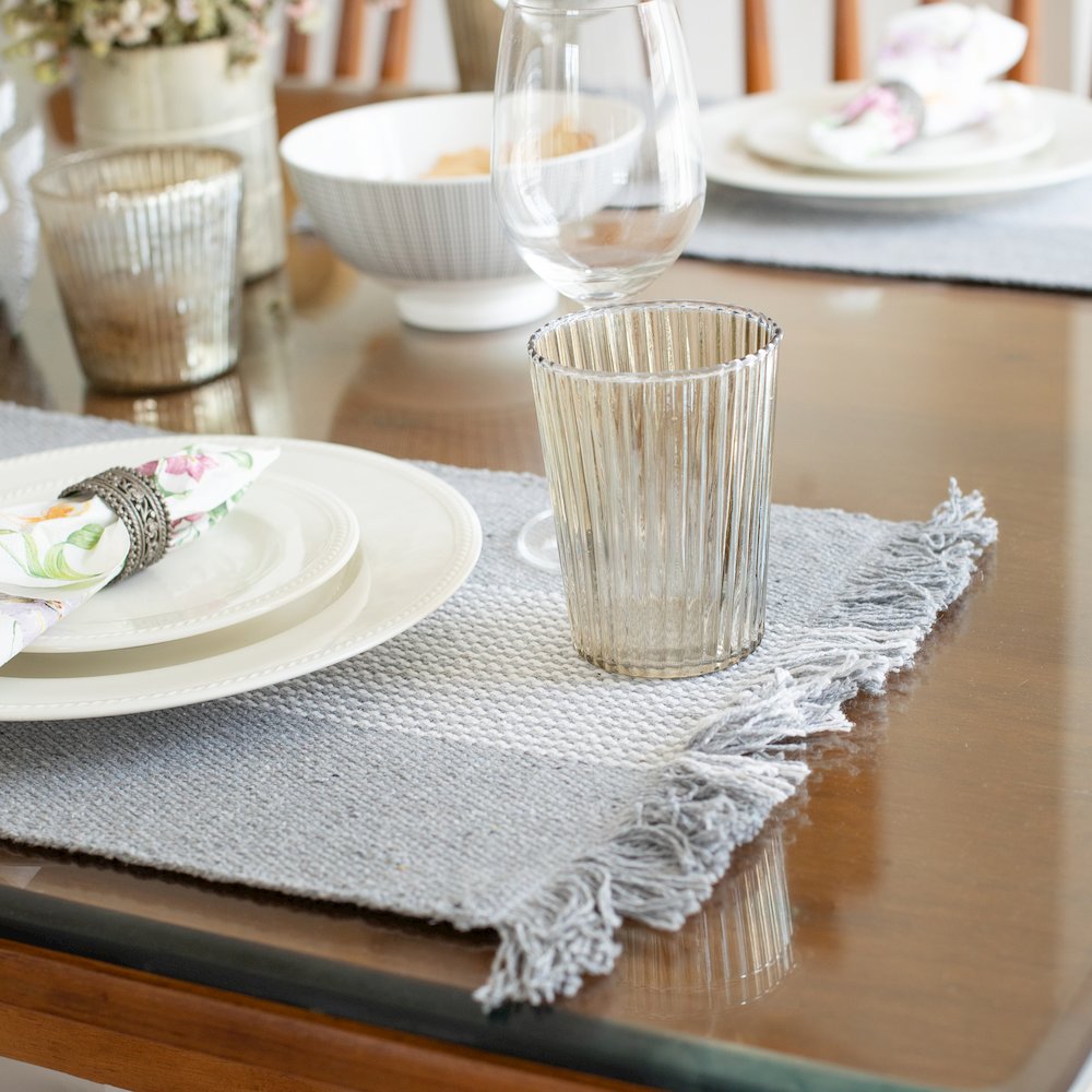 Harbor Gray Striped Handloomed Rectangular Placemat, Set of 4. Picture 4