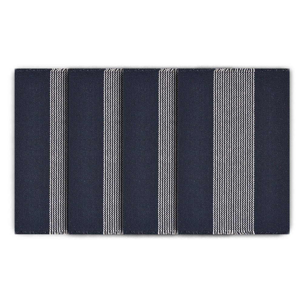 Harbor Navy Striped Handloomed Rectangular Placemat, Set of 4. Picture 1