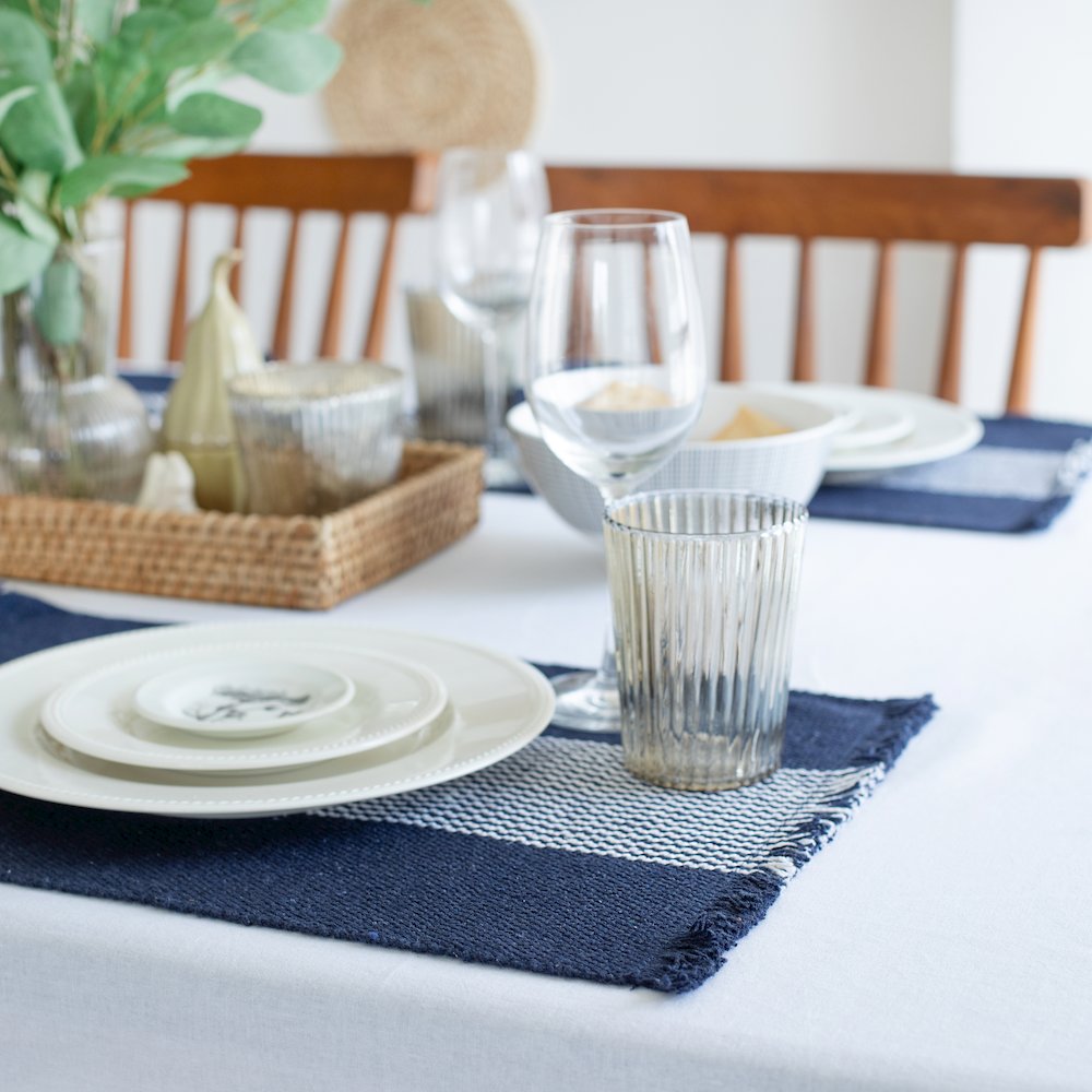 Harbor Navy Striped Handloomed Rectangular Placemat, Set of 4. Picture 4