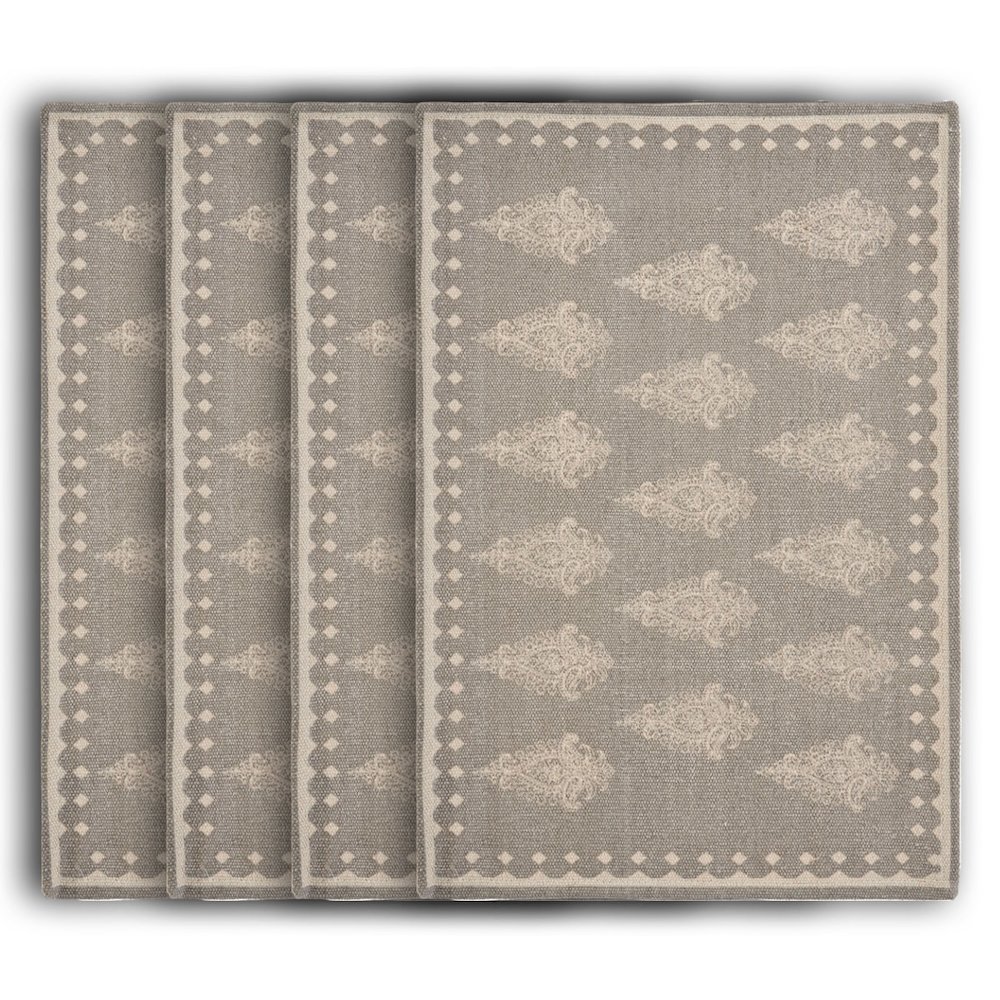 Special Gray/Cream Damask Handwoven Rectangular Placemat, Set of 4. Picture 1