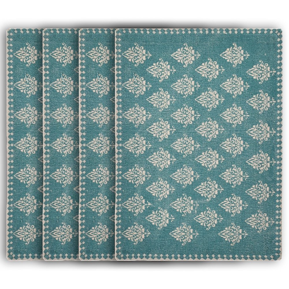 Jubilee Turquoise/Cream Damask Hand-Loomed Placemat, Set of 4. Picture 1