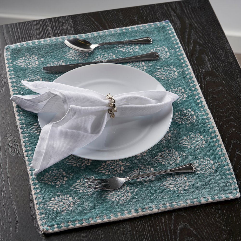 Jubilee Turquoise/Cream Damask Hand-Loomed Placemat, Set of 4. Picture 2