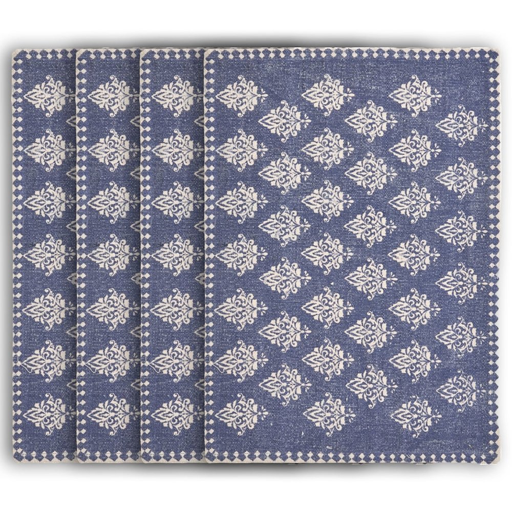 Jubilee Cobalt Blue/Cream Damask Hand-Loomed Placemat, Set of 4. Picture 1