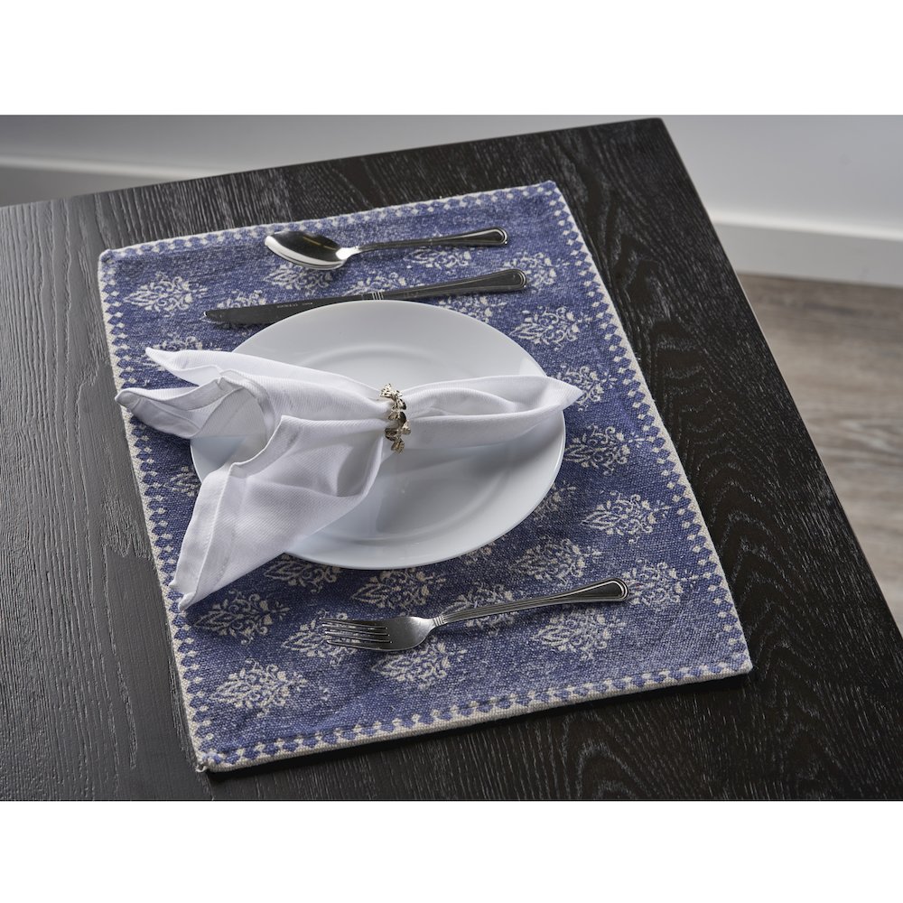 Jubilee Cobalt Blue/Cream Damask Hand-Loomed Placemat, Set of 4. Picture 2