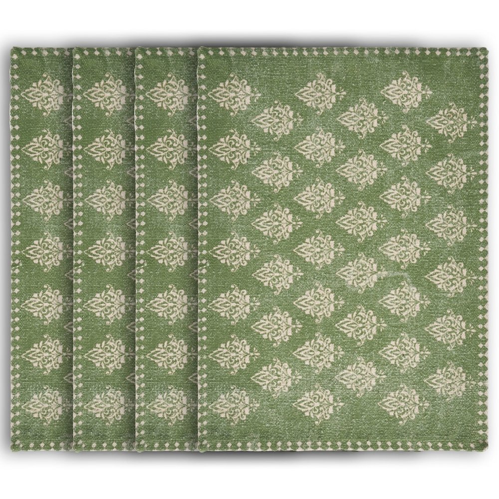 Jubilee Green/Cream Damask Hand-Loomed Placemat, Set of 4. Picture 1