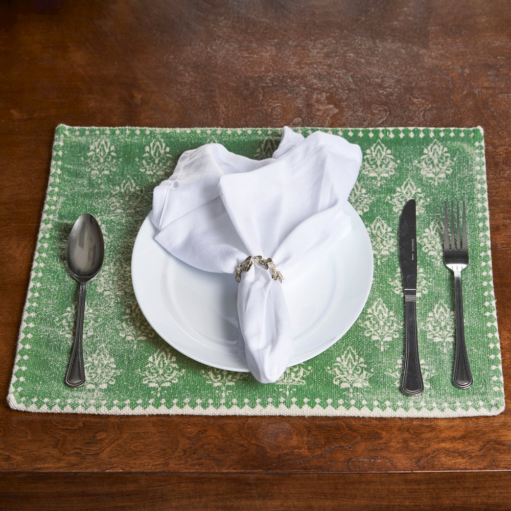 Jubilee Green/Cream Damask Hand-Loomed Placemat, Set of 4. Picture 2