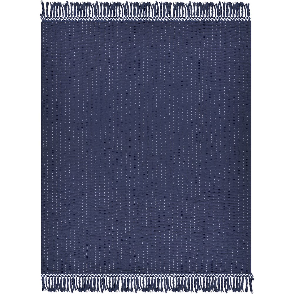 Blue Solid Hand-Woven All-Natural Cotton Throw Blanket. Picture 2