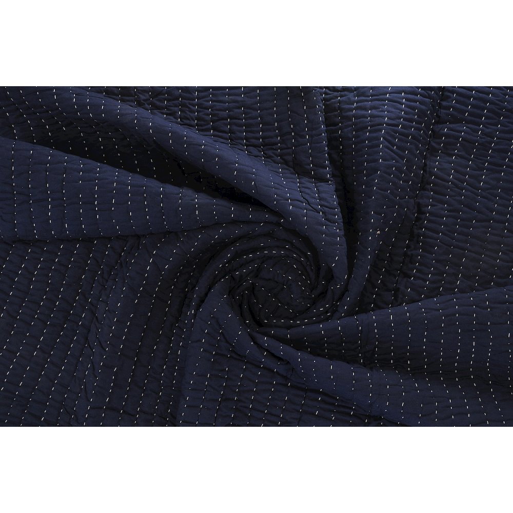 Blue Solid Hand-Woven All-Natural Cotton Throw Blanket. Picture 4